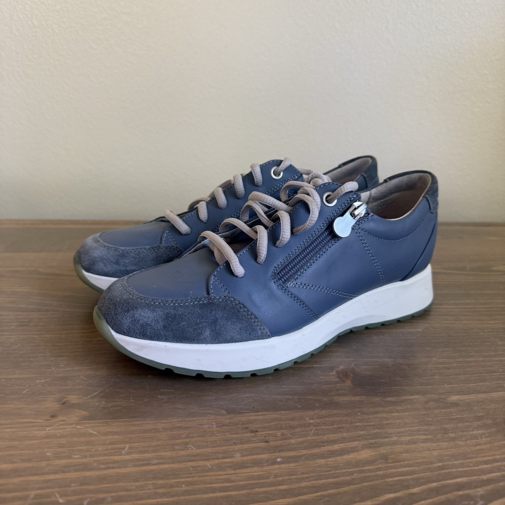 Munro Womens 8N Blue Leather Sutton Lace Up Zipper Sneakers Tennis Shoes Comfort
